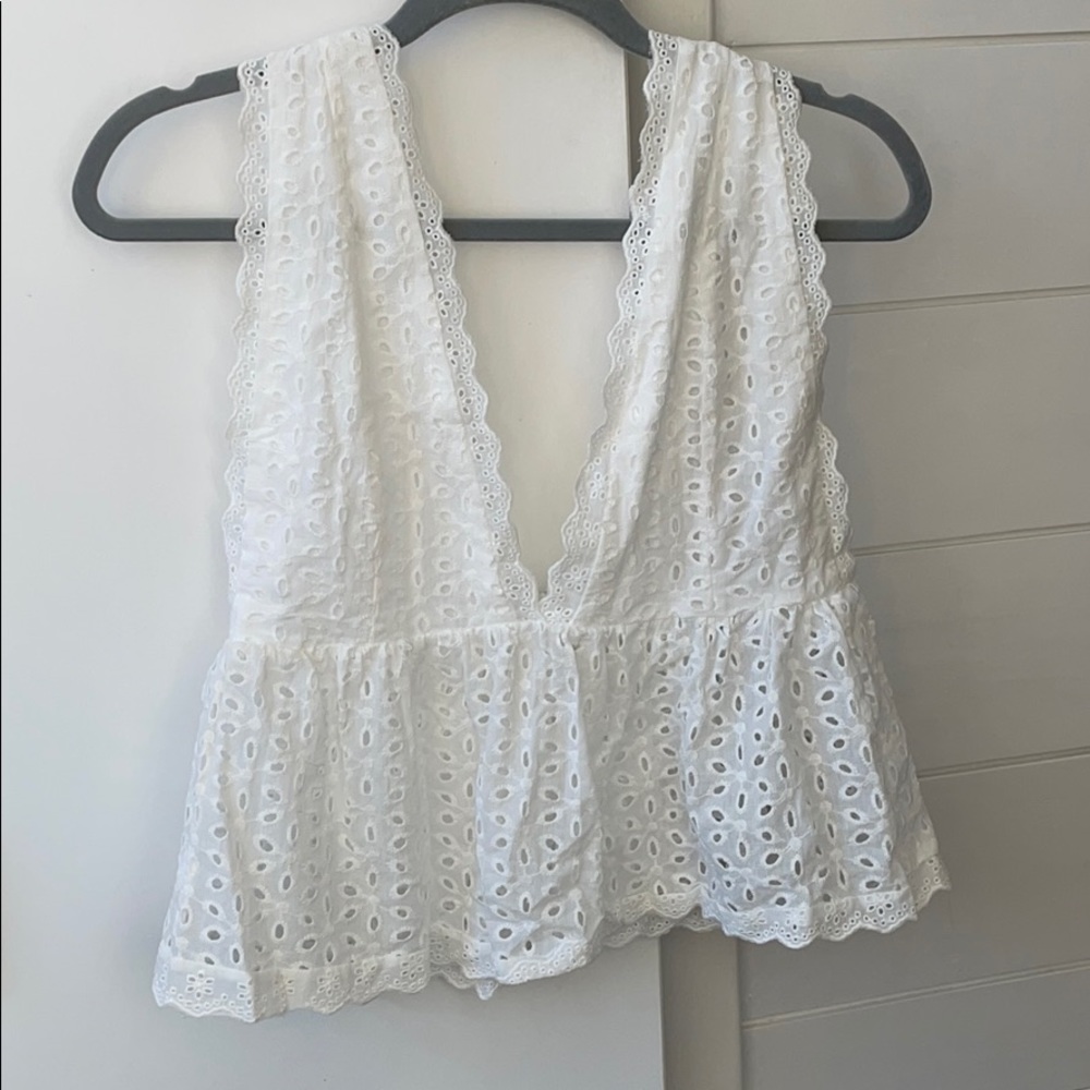 White deep v tank top